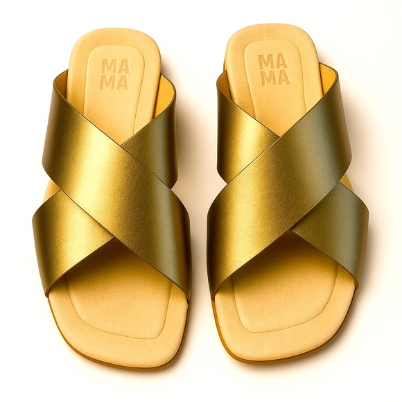 Moma Shoes - MoMA Gold Leather Crisscross Slides – Size 37 – NWOT